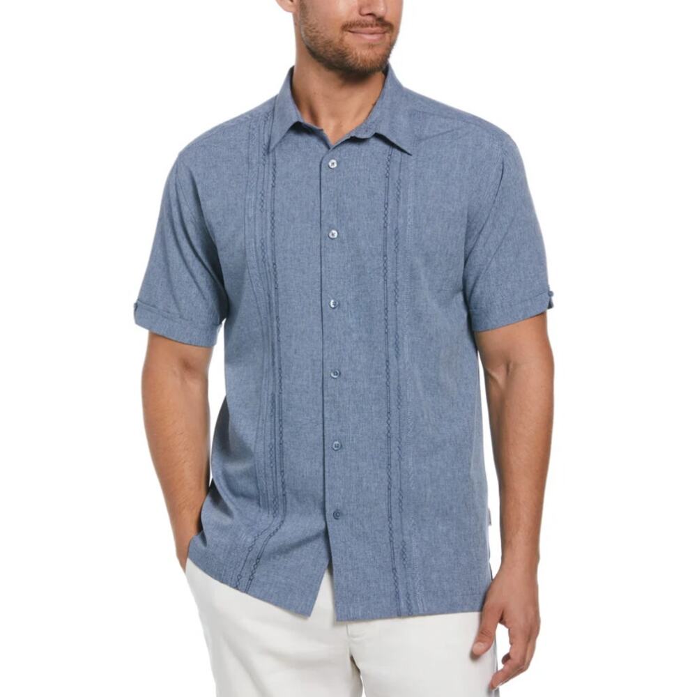 Cubavera Geo Embroidered Panel Soft Touch Shirt Dress Blues Men Size L NWOT $60